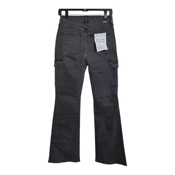 Daze Go Getter Jeans Carpender Distressed High Rise Flare Leg Black Size 26 - Picture 5 of 17